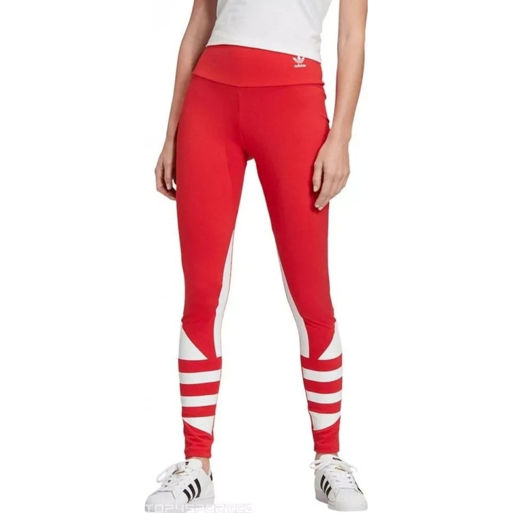 Adidas Originals Womens Large Graphic Leggings Red White Logo Print Stretch